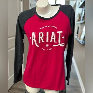 Ariat Womens Large Varsity Baseball Tee 3/4 Sleeve USA Graphic Real Ariat Denim